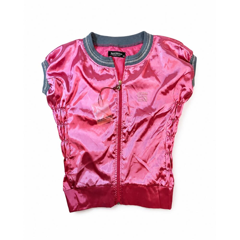 NWT Sport Master Collection Womens M Pink Satin Y2K Zip Front Bomber Top